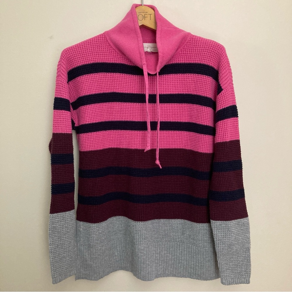 Lou & Grey Pink and Gray Striped Cowl Neck Sweater Size Small